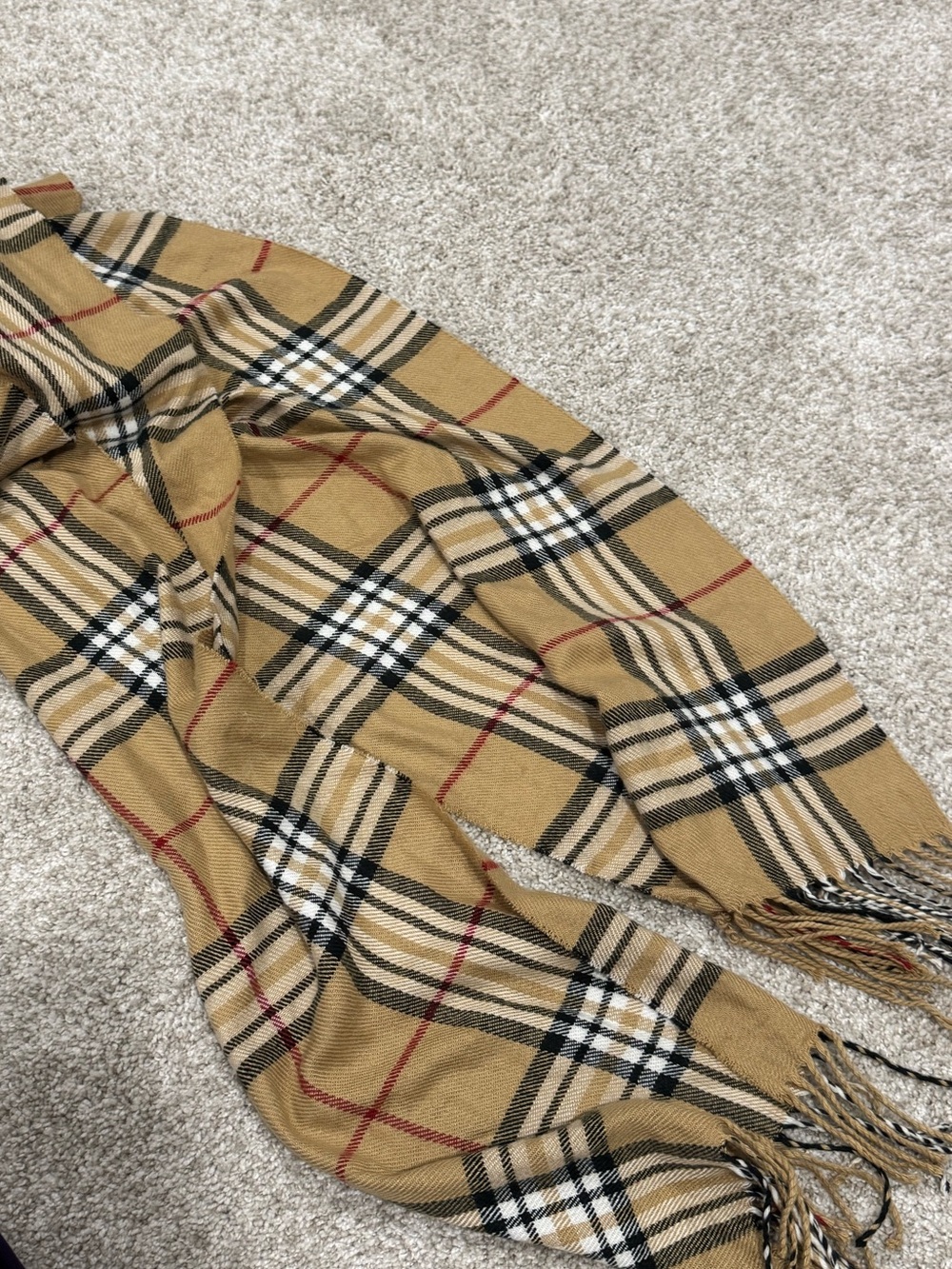 100% Cashmere Plaid Winter Scarf Made in Scotland Camel Beige Luxury Heritage